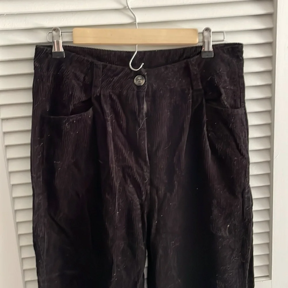 Pleated Wide Leg Black Corduroy Pants, wide cord fabric, XL - Picture 2 of 7